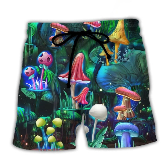 Hippie Mushroom Galaxy Neon Art - Beach Short