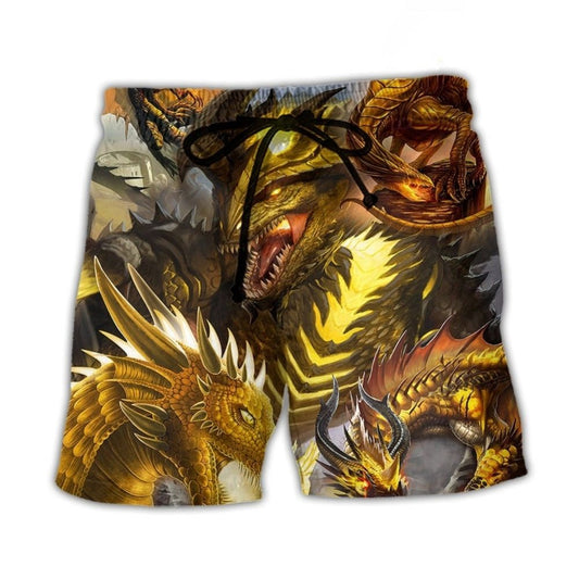 Gold Dragon Skull Fantasy Fight Art – Beach Short