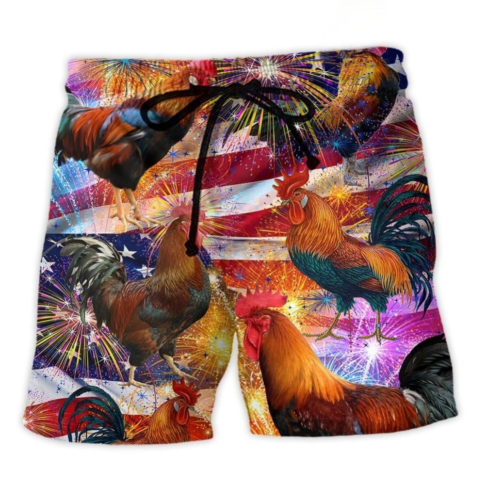 Chicken Patriotic Independence Day Art – Beach Short