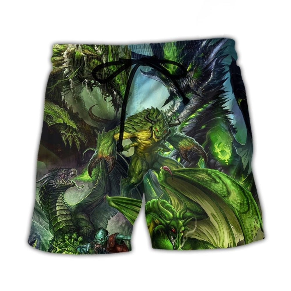 Green Dragon Skull Fantasy Art – Beach Short