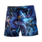 Blue Dragon Skull Fire Lightning Art – Beach Short