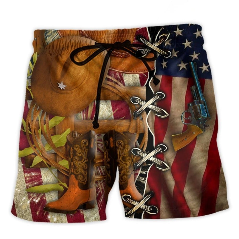 Cowboy Patriotic Independence Day Art – Beach Short