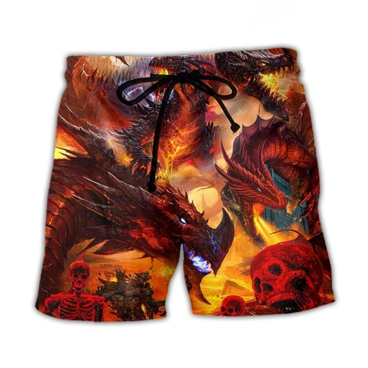 Red Dragon Skull Fire Fantasy Art – Beach Short