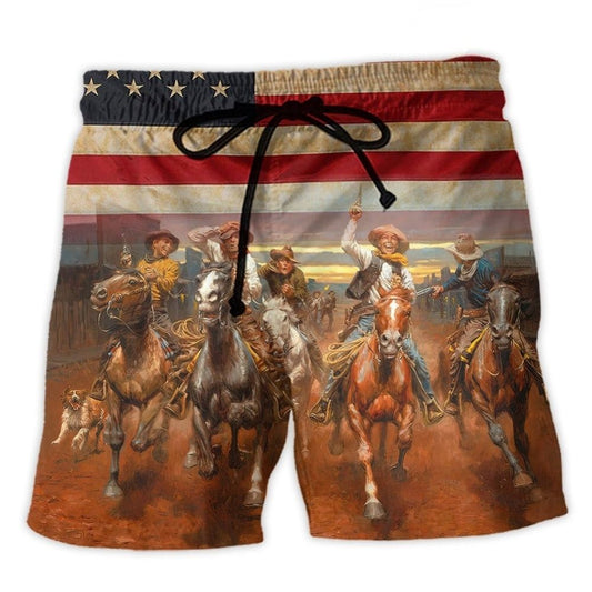 Happy Cowboy Independence Day Art – Beach Short