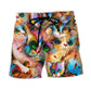 Funny Colorful Cat Mixer Art – Beach Short