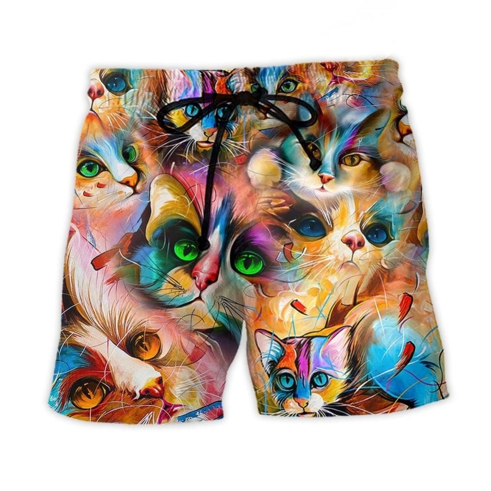 Funny Colorful Cat Mixer Art – Beach Short