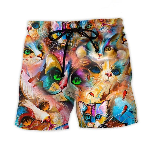 Cat Funny Art Lover Cat Colorful Mixer Style - Beach Short