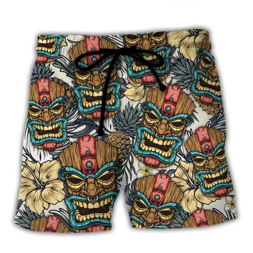 Tiki Tribal Mask Tropical Leaves – Beach Short