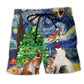 Christmas Cat Playing In Starry Night – Beach Short