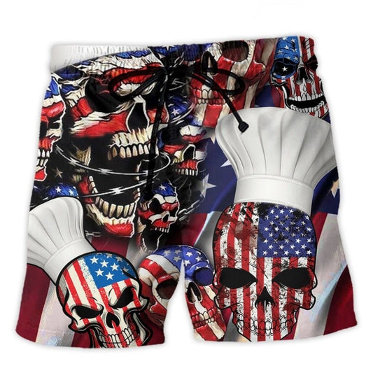 Skull Chef Patriotic Independence Art – Beach Short
