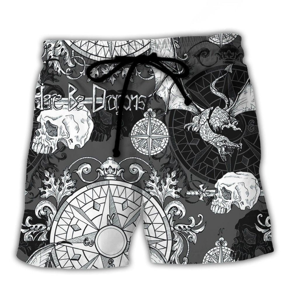 Fire Dragon Gothic Compass Baroque Art – Beach Short