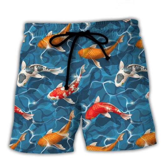 Colorful Koi Fish Swimming In Garden Pond – Beach Short