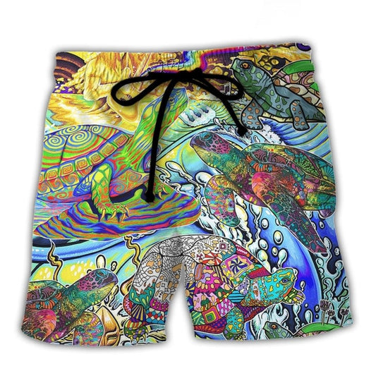 Hippie Turtle Colorful Art Peace - Beach Short