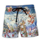 Santa And Reindeer Festive Christmas Joy – Beach Short
