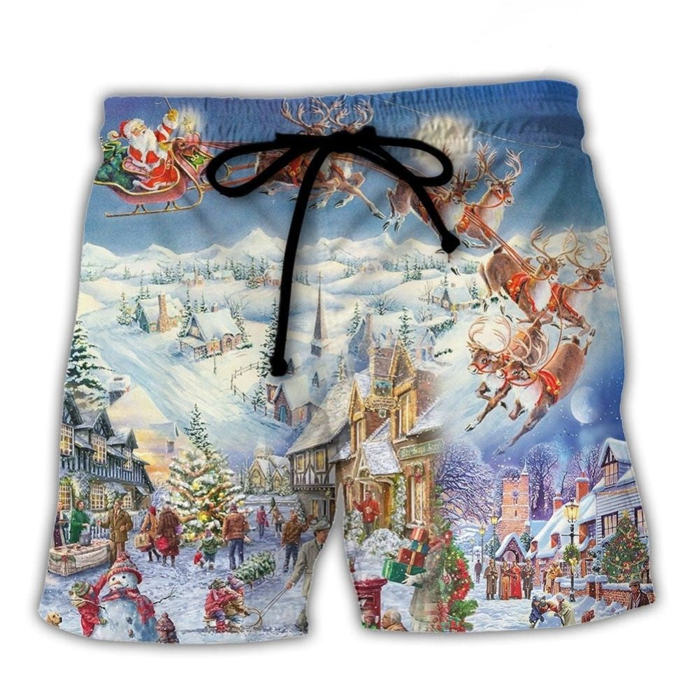 Santa And Reindeer Festive Christmas Joy – Beach Short