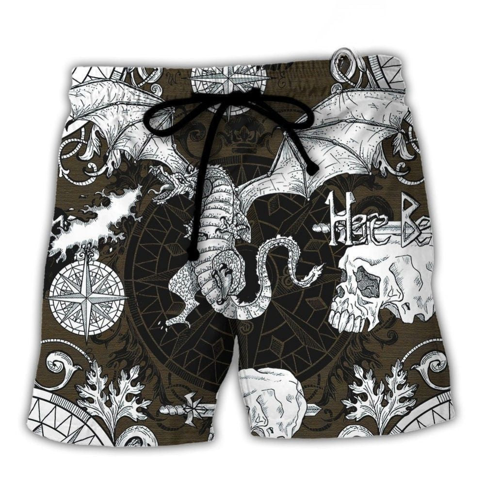 Dragon Flying With Skull Gothic Art – Beach Short
