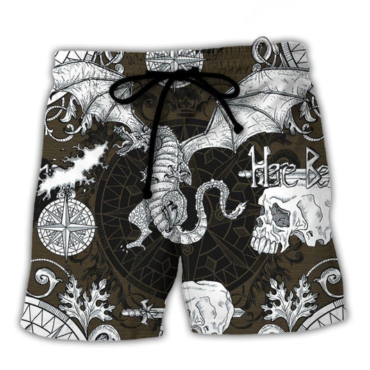 Dragon Flying With Skull Gothic Art – Beach Short