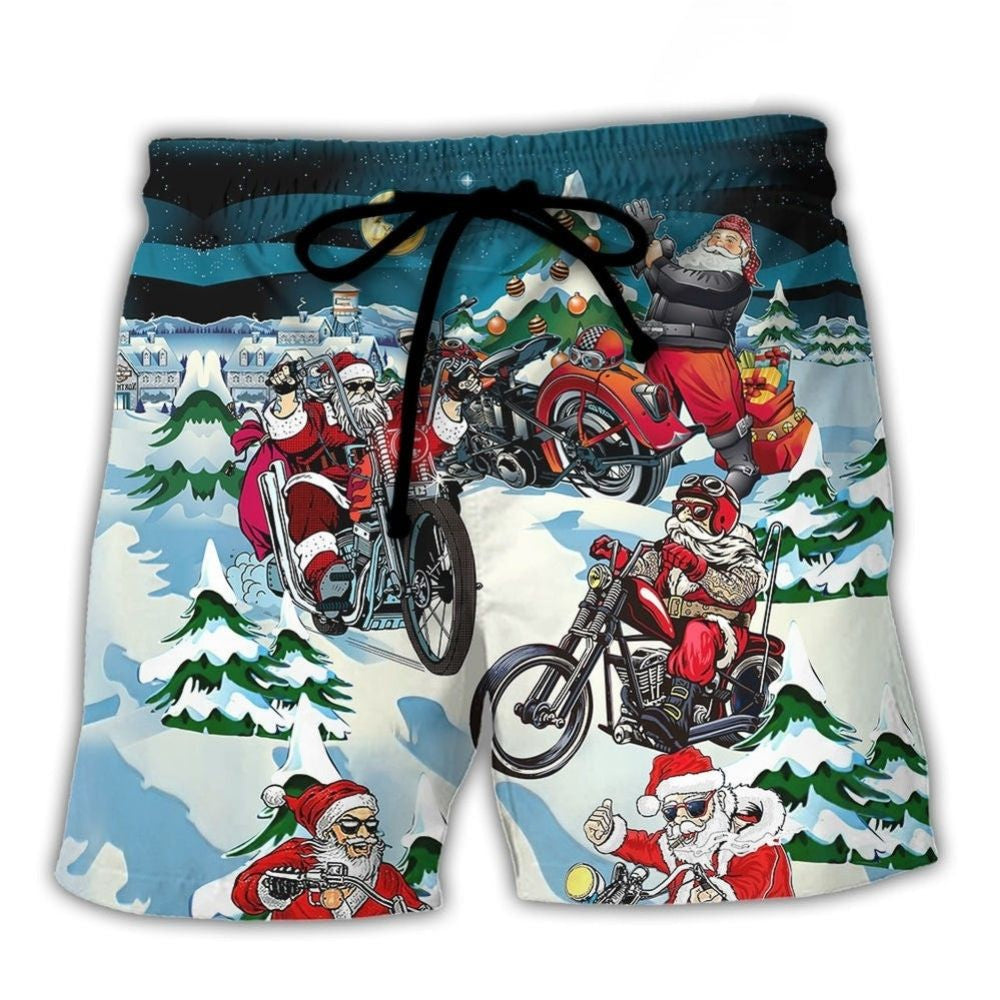 Santa Riding Motorcycle Holiday Fun – Beach Short