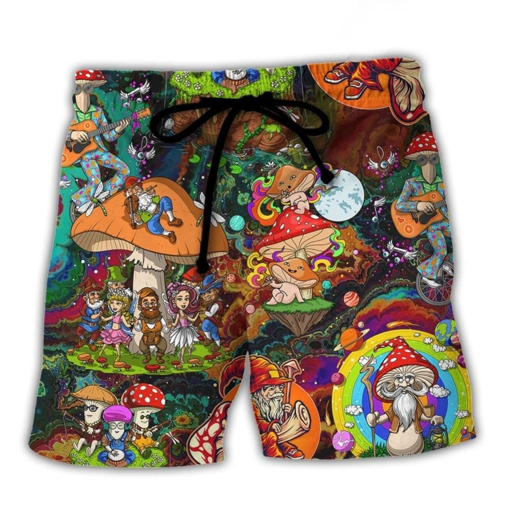 Trippy Hippie Mushroom Colorful Art – Beach Short