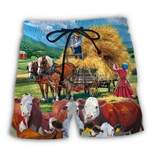 Peaceful Life Hereford Cow Art – Beach Short