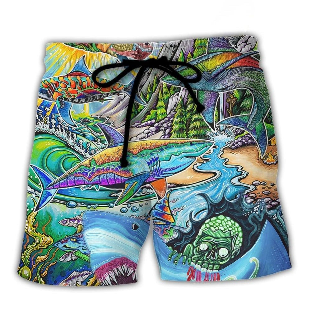 Hippie Shark Colorful Peace Art – Beach Short