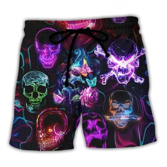 Neon Skull Happy Holiday Art – Beach Short
