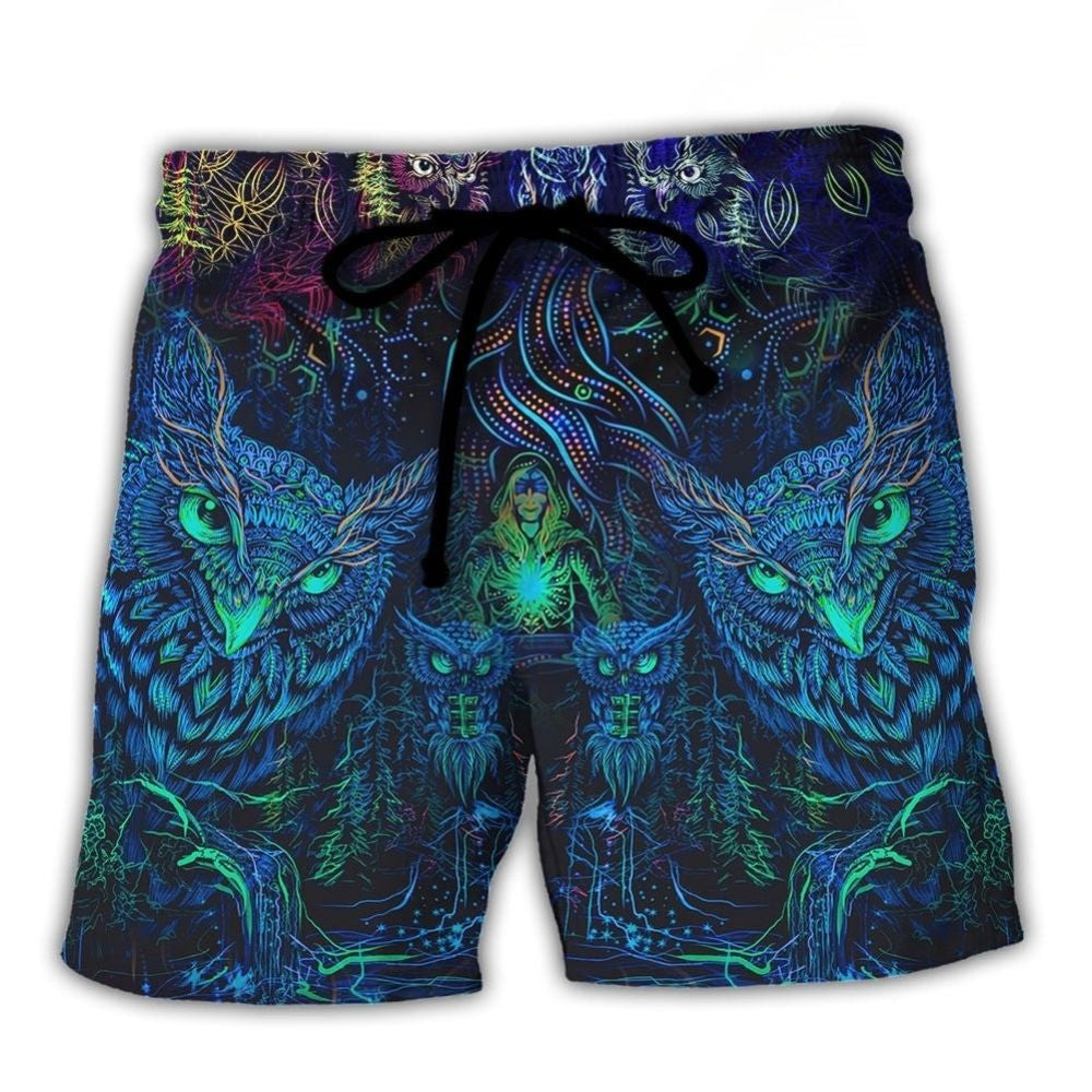 Owl And Witch Colorful Dark Fantasy – Beach Short