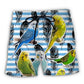 Blue And White Parakeet Stripe Art – Beach Short