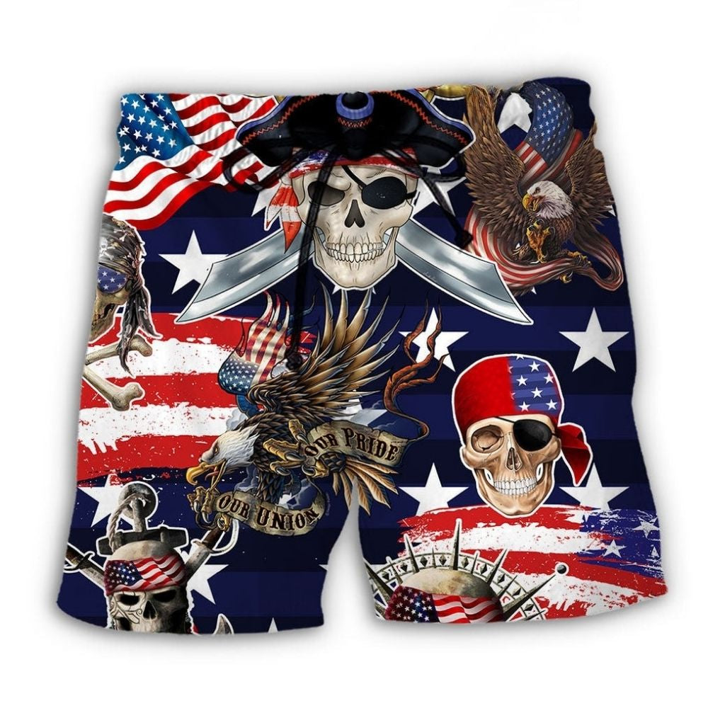 Pirate Skeleton USA Independence Day – Beach Short