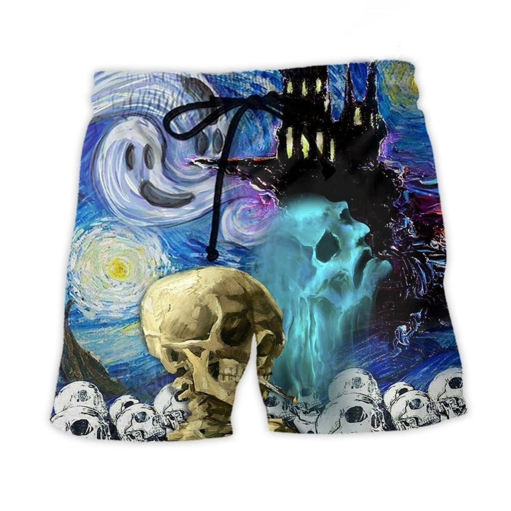 Halloween Skull Smoke Starry Night – Beach Short