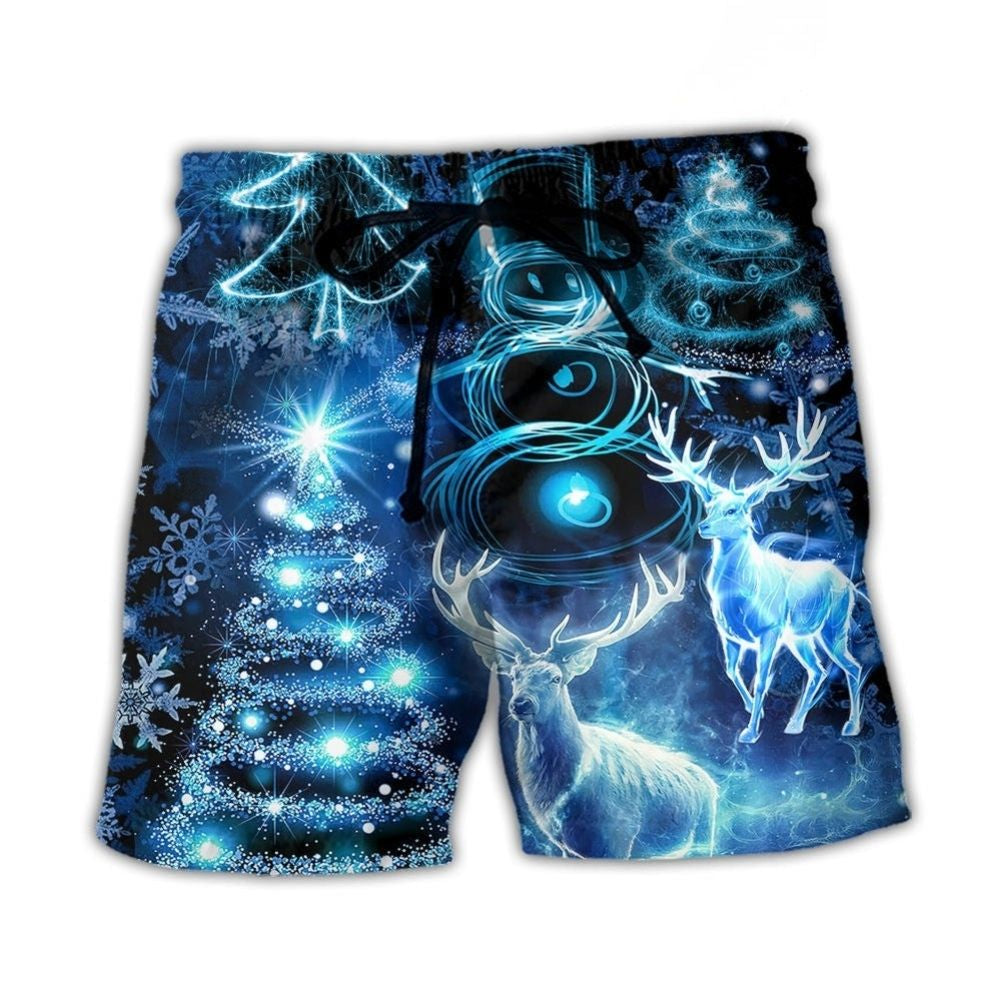 Christmas Deer Snowman Tree Glow Art – Beach Short