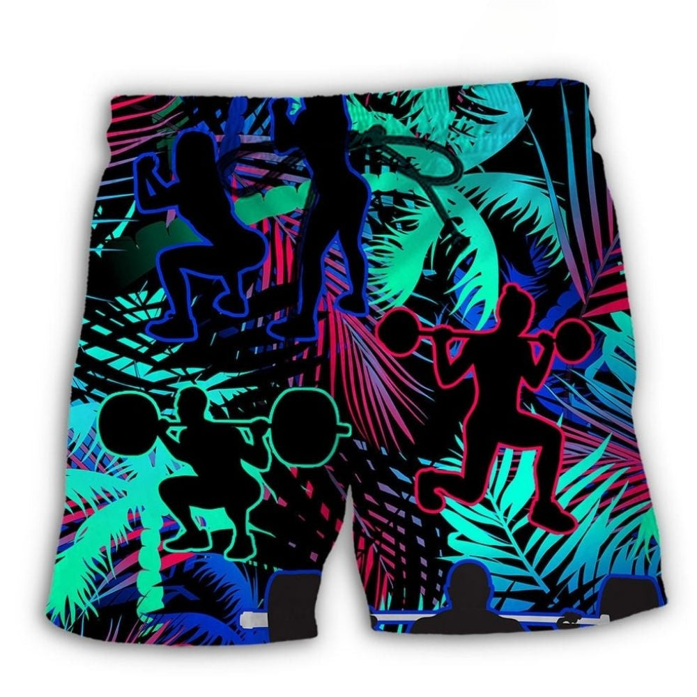 Squats Fitness Tropical Leaf Art – Beach Short