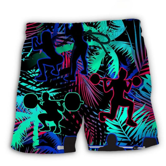 Squats Fitness Tropical Leaf Art – Beach Short