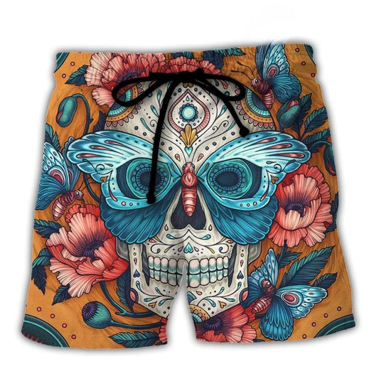 Skull And Butterfly Vintage Colorful – Beach Short