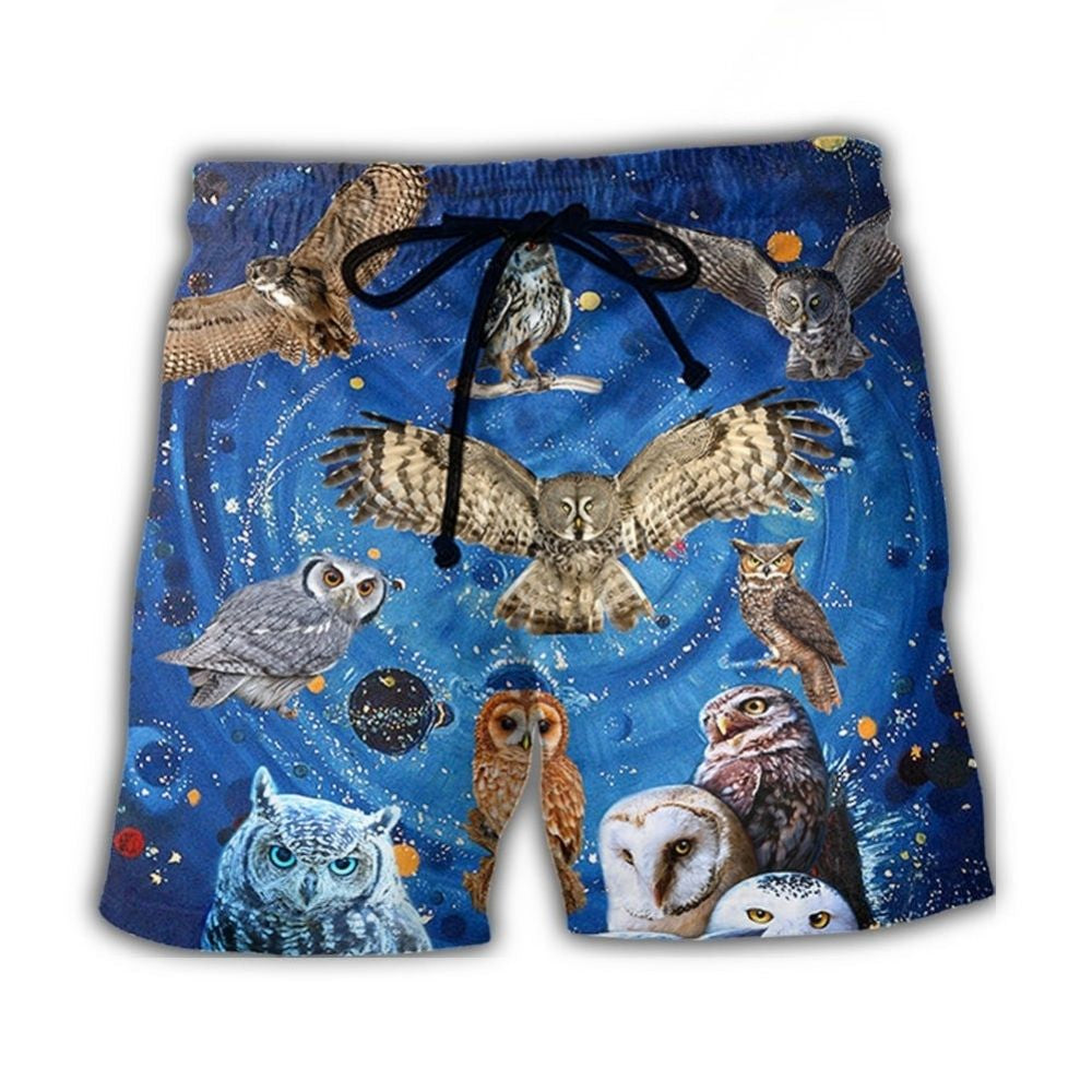 Owls Playing Together Cute Art – Beach Short