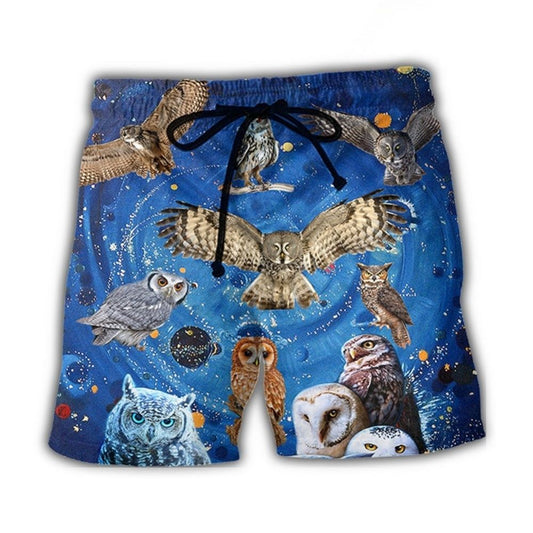 Owls Playing Together Cute Art – Beach Short