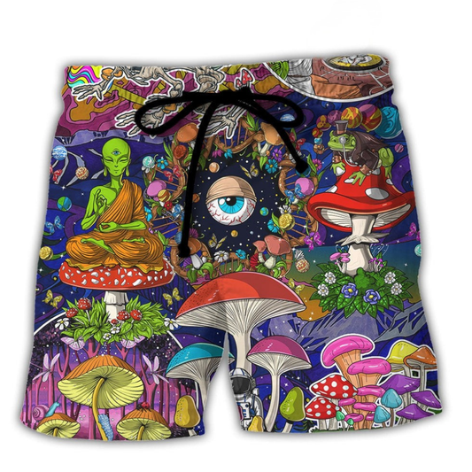 Hippie Mushroom Alien Colorful Art – Beach Short