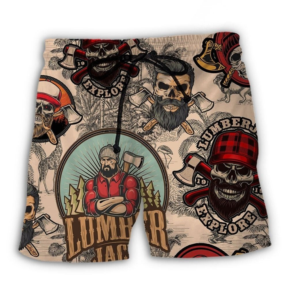Cool Lumberjack Skull Rugged Art – Beach Short
