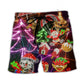 Funny Santa Elf Gingerbread Neon Art – Beach Short
