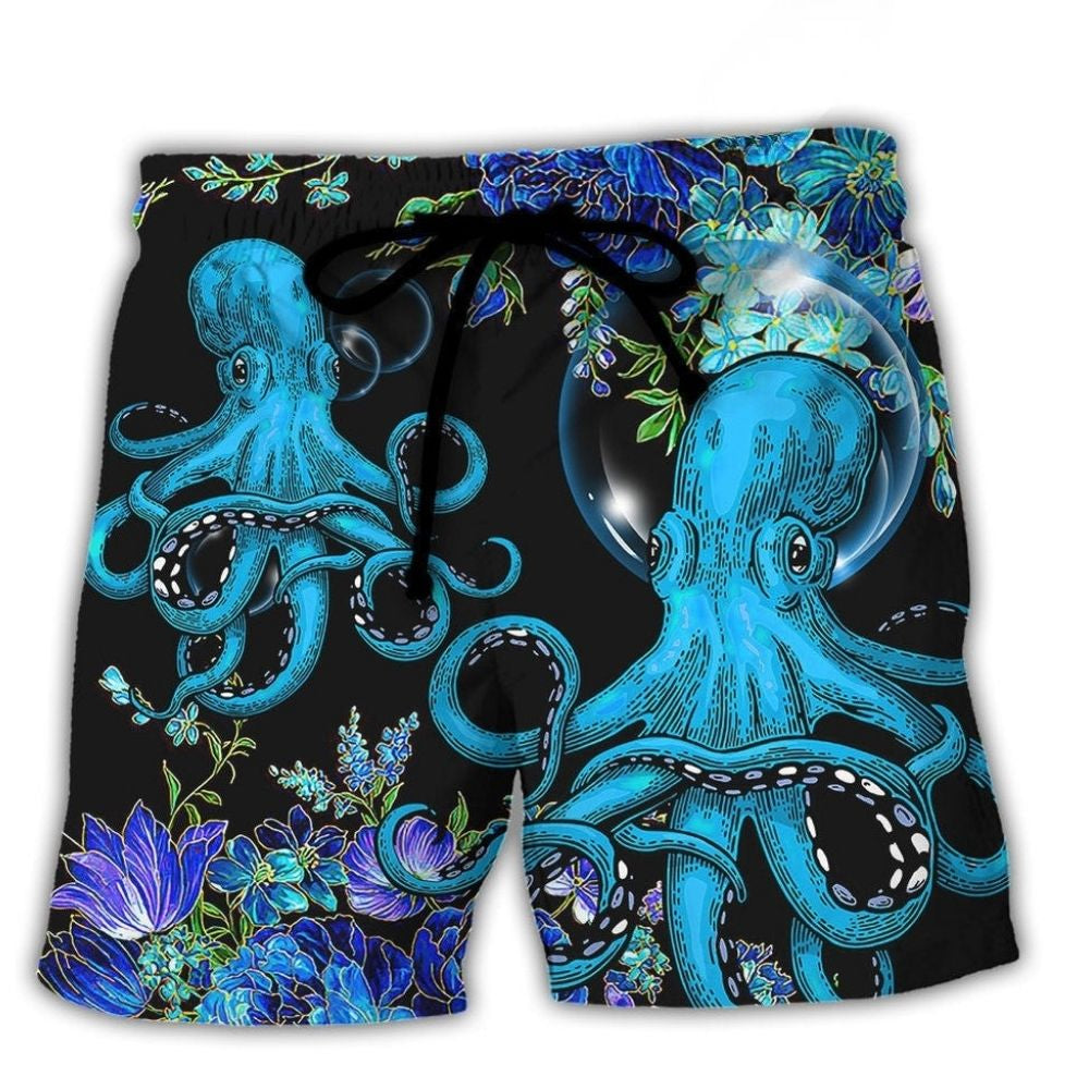 Octopus With Flowers Beautiful Day Art – Beach Short