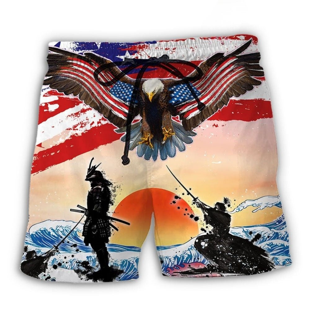 Samurai Eagle US Flag Independence Day – Beach Short