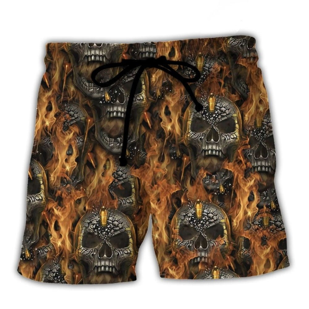 Skull Bullet Fire Dark Art – Beach Short