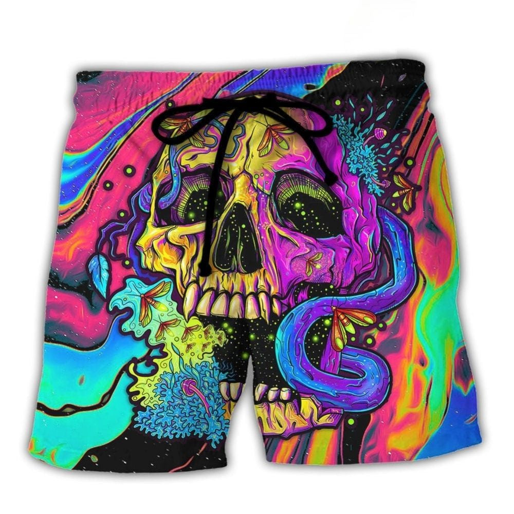 Skull And Moth Neon Night Art – Beach Short