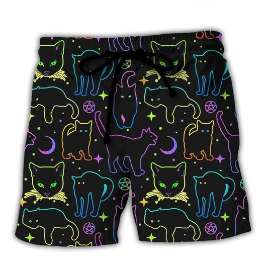 Neon Cat Playing Magical Colors – Beach Short