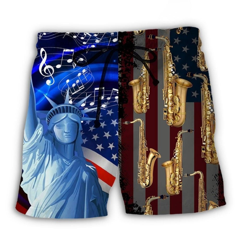 Saxophone US Flag Independence Day – Beach Short