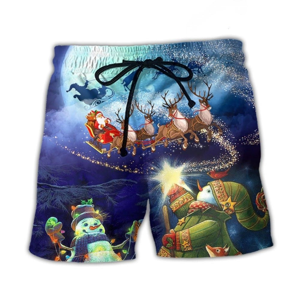 Santa Reindeer Snowman Holiday Lights – Beach Short