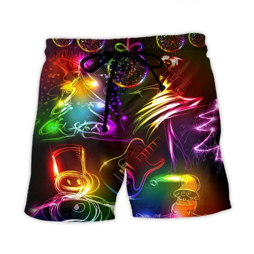 Dancing Santa Snowman Neon Christmas – Beach Short
