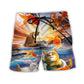 Cat Catching Fish Playful Art – Beach Short