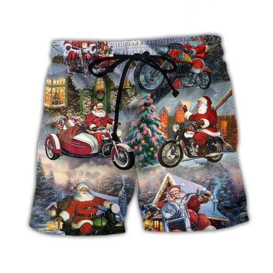 Santa Motorcycle Ride Holiday Lights – Beach Short