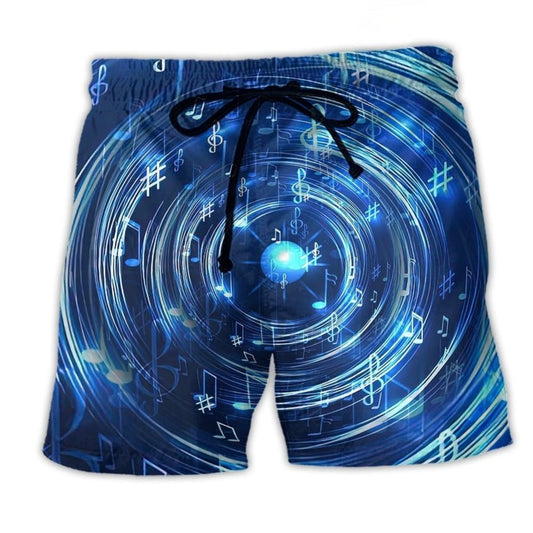 Neon Circle Music Notes Glow Art – Beach Short